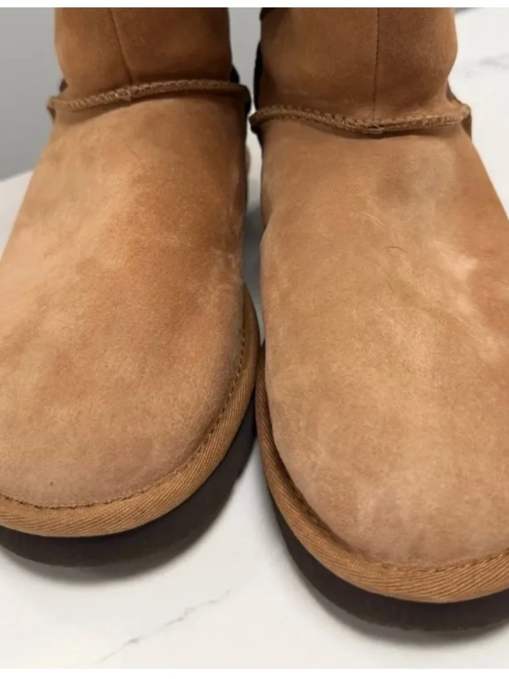 UGG Women's Tan Suede Mid-Calf Boots with Dark Brown Fur Cuff